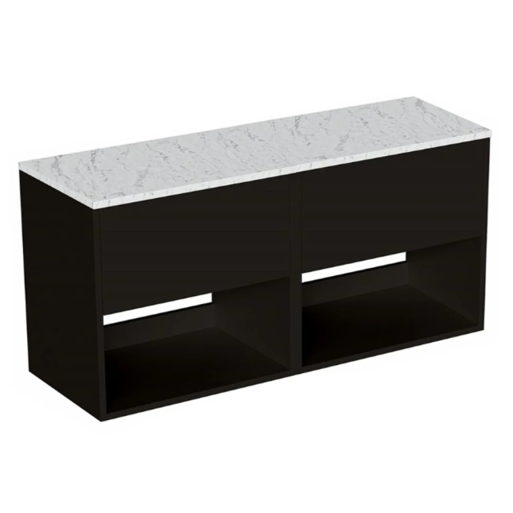 Cut out image of the Britton Hackney Matt Black 1000mm Double Wall Hung Vanity Unit & Worktop